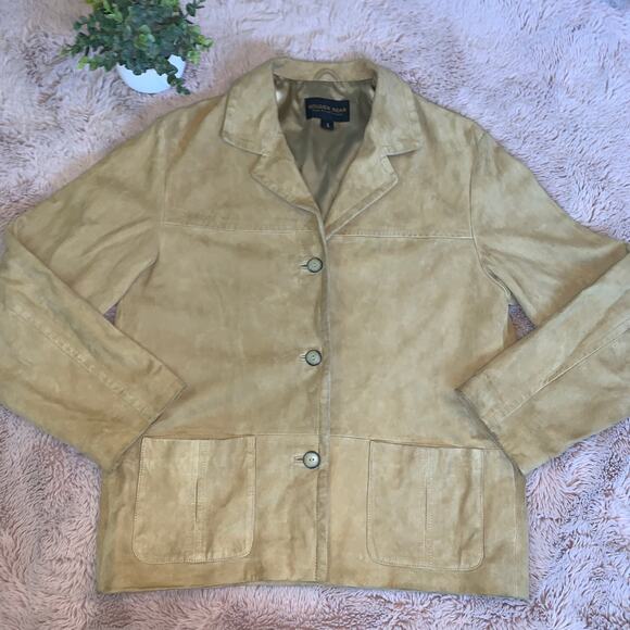 Golden Bear San Francisco Tan Suede Leather Button Front Western Jacket Small - Picture 1 of 15
